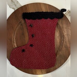 Primitive Fabric 90's Maroon Christmas Stockings Vintage Country Farmhouse 10"